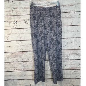 LANDS END Sport Knit Straight Leg Elastic Waist Pull-On Pants Navy Floral-M